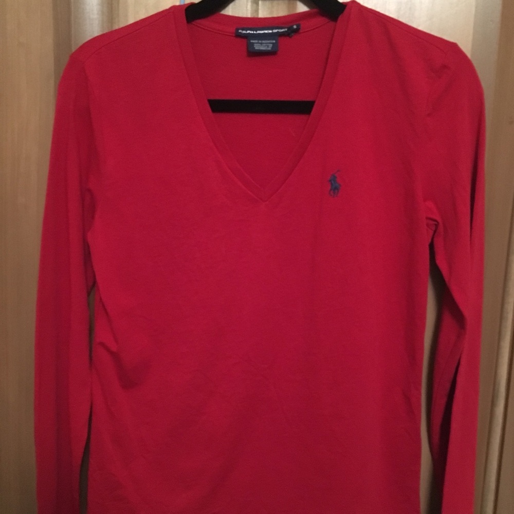 Red polo v-neck top size small